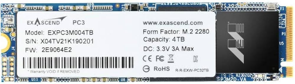 Amazon | Exascend EXPC3 4TB PCIe M.2 2280 Gen 3x4 NVMe 3D NAND